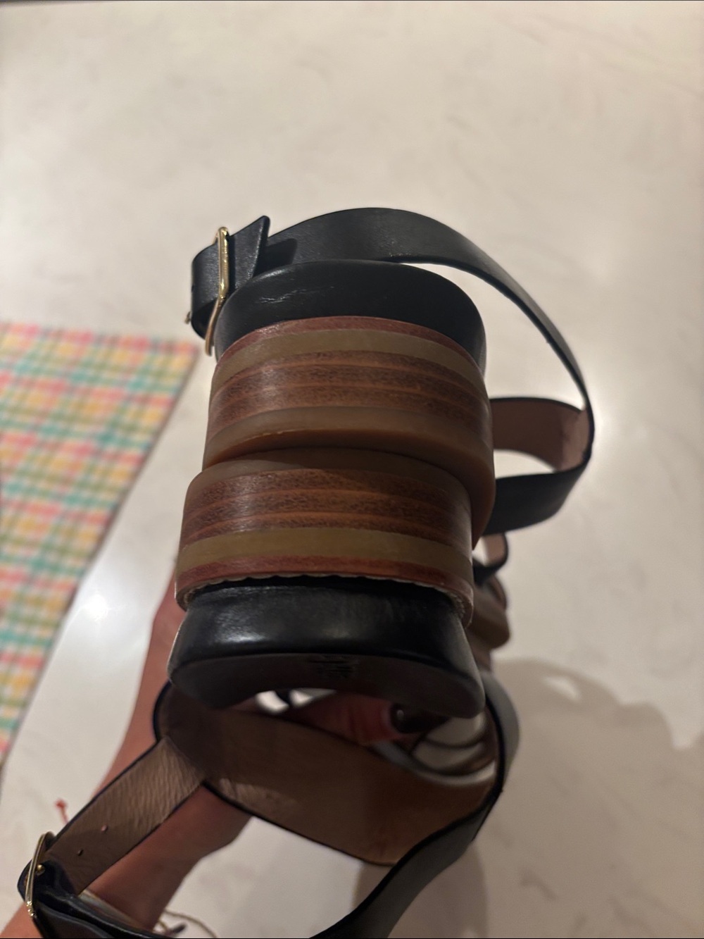 Bared Plants Not Plastic Black Strappy Leather Women’s Sandals - Picture 4 of 6